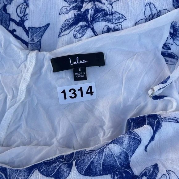 Lulus Garden Bloom White Floral Print Ruffled Shift Dress Blue Mini Small - Picture 5 of 9